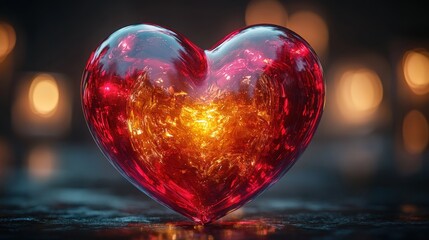 Glowing heart, dark background, romantic bokeh, love concept