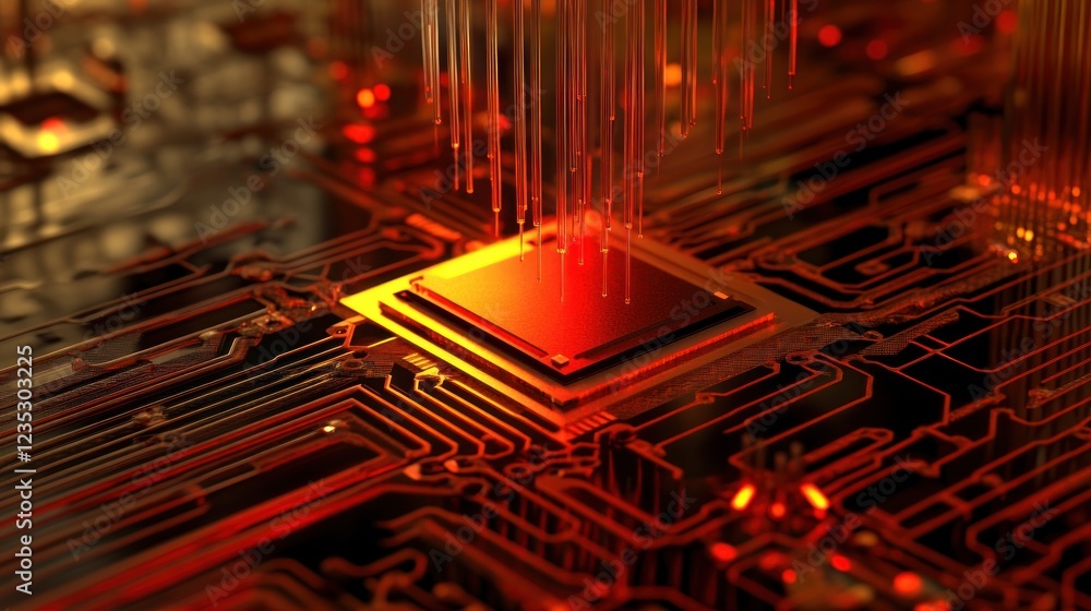 Poster abstract digital chip circuit board glowing red