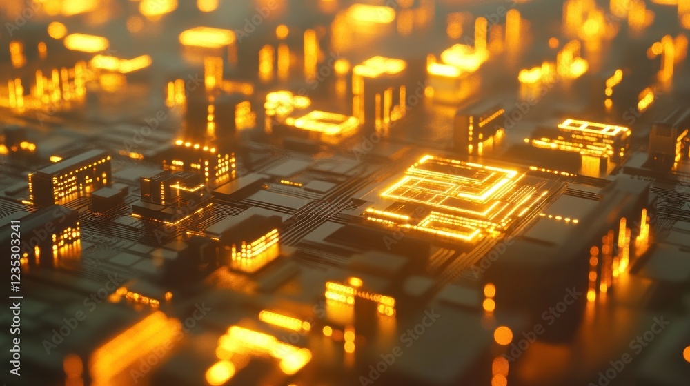 Poster Glowing Circuit Board Abstract Technological Design