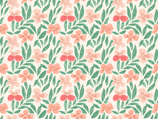 Peach Blossom and Greenery: A delicate and charming floral pattern featuring soft peach blossoms and vibrant green leaves, creating a subtle and stylish design.  