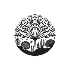 Black Color Sea Sponge silhouette design Vector Illustration, Solid White Background (5).eps