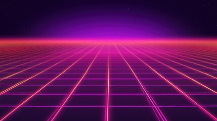 Retro Futuristic Grid Landscape Underneath a Night Sky