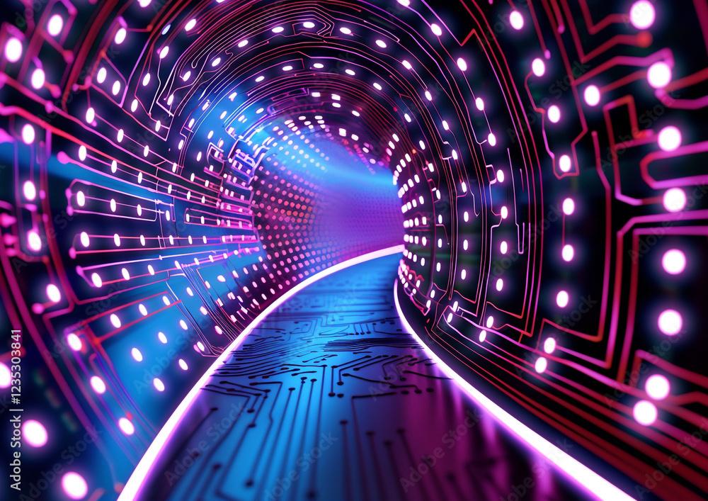 Poster cutting-edge holographic display with glowing circuits - ideal for technology blogs and innovation w