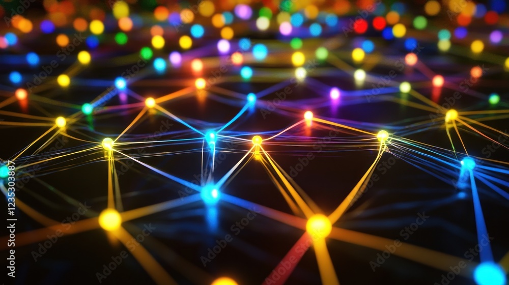 Poster Colorful Illuminated Network Nodes Connected by Lines