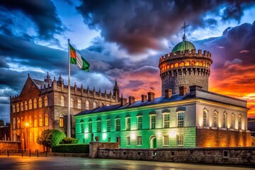 Ireland Independence Day Night Photography: Illuminated Dublin Castle & Tricolour