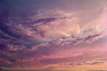 Fototapeta premium Pink and Purple Clouds Across The Sunset Sky