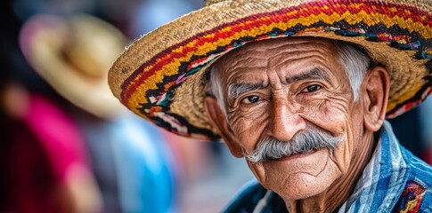 Fototapeta premium a seasoned Mexican gentleman with a mustache sporting a traditional sombrero, generative AI