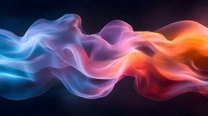 Vibrant multicolor flowing smoke waves in an abstract digital background with soft glowing effects. Smooth colorful smoke trails with soft flowing waves in an elegant digital abstract background.