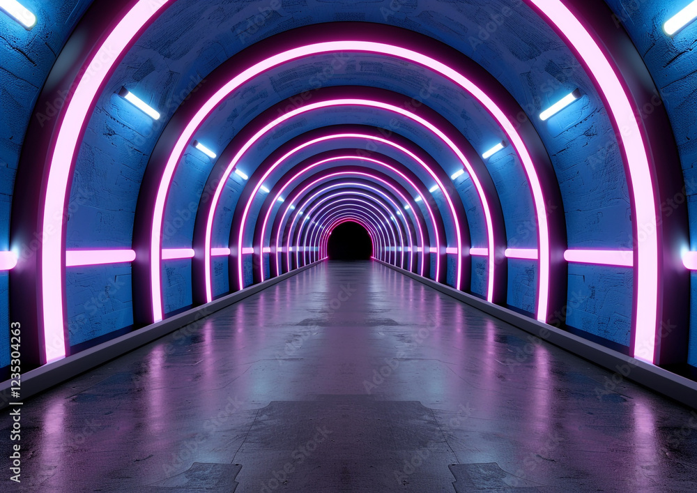 Poster futuristic subway tunnel background with holographic elements - ideal for technology blogs and sci-f
