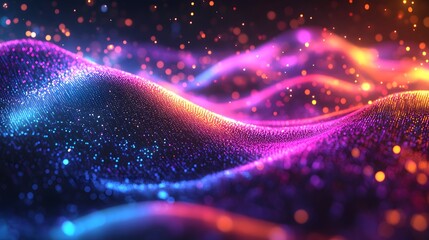Glowing abstract futuristic wave with neon light effect creating an energy flow in a digital fantasy background. Vibrant neon glowing wave with futuristic digital light motion creating an abstract.