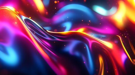 Abstract neon fluid waves with glowing vibrant lights in a colorful digital futuristic background aesthetic. Futuristic glowing liquid waves with vibrant neon blue and pink light effects creating.