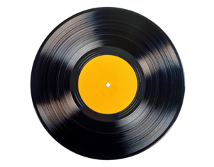 45rpm vintage vinyl record, yellow inside, neutral background