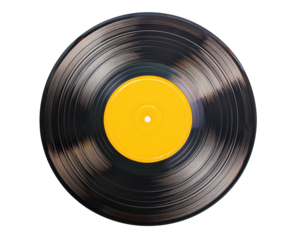 33 rpm vintage vinyl record, yellow inside, neutral background
