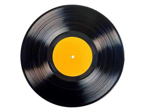 45rpm vintage vinyl record, yellow inside, neutral background