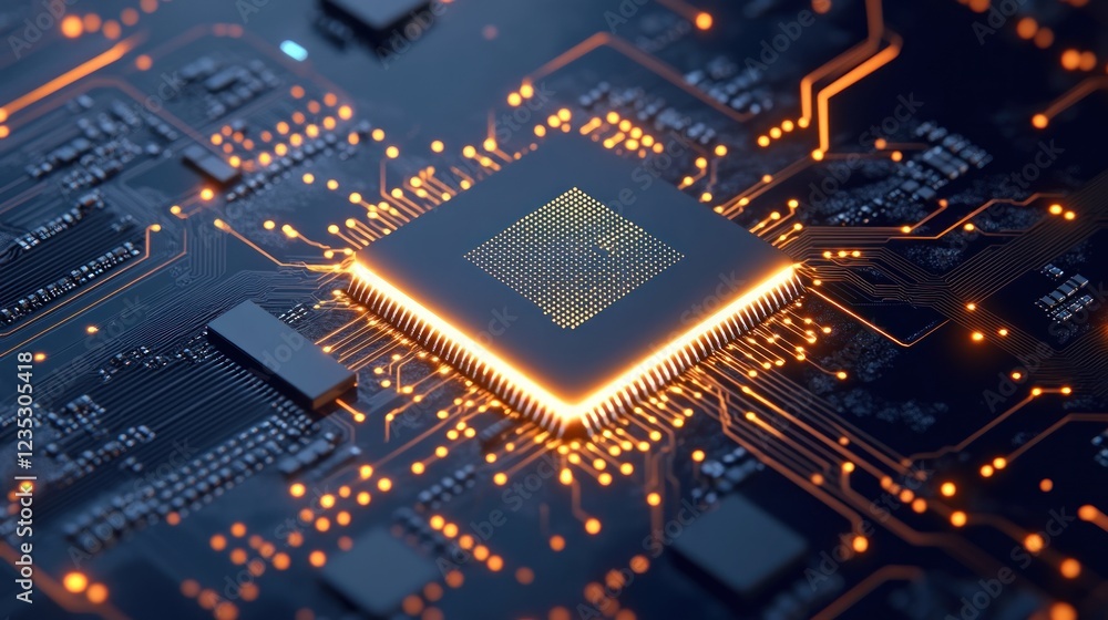 Poster Illuminated Microprocessor On Circuit Board Technology