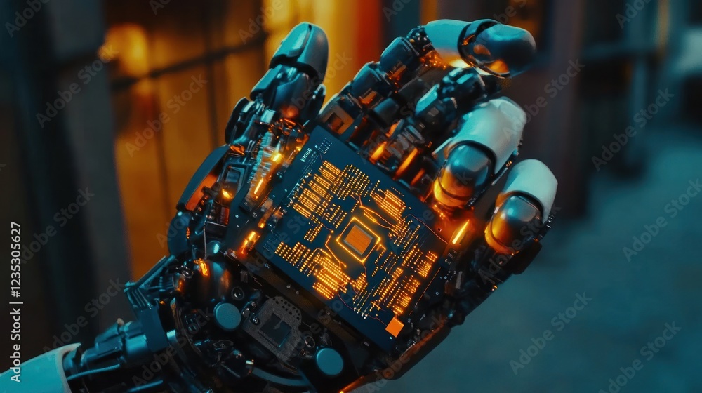 Poster advanced robotic hand reveals internal circuitry