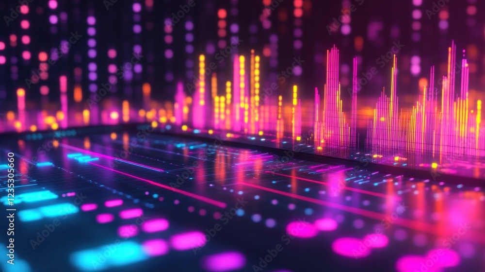 Poster Abstract Neon Light Data Visualization Display