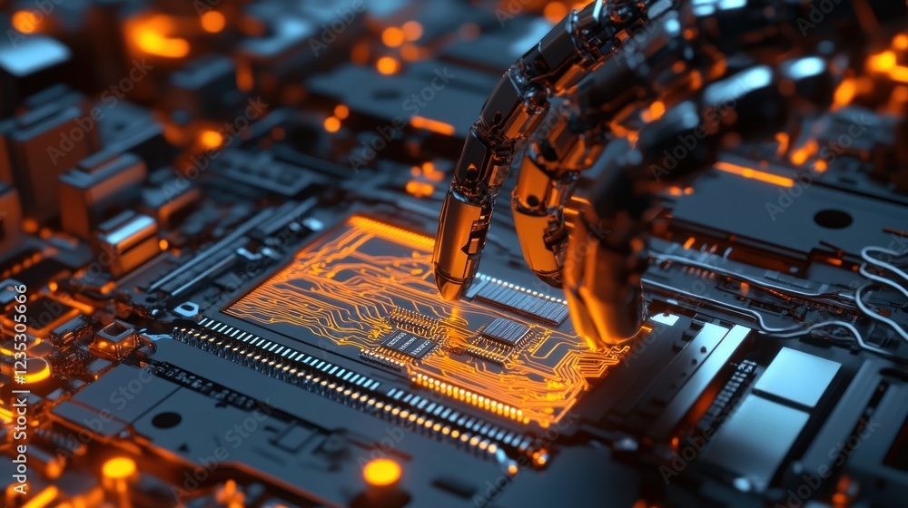 Poster robotic arm interacting with circuit board technology