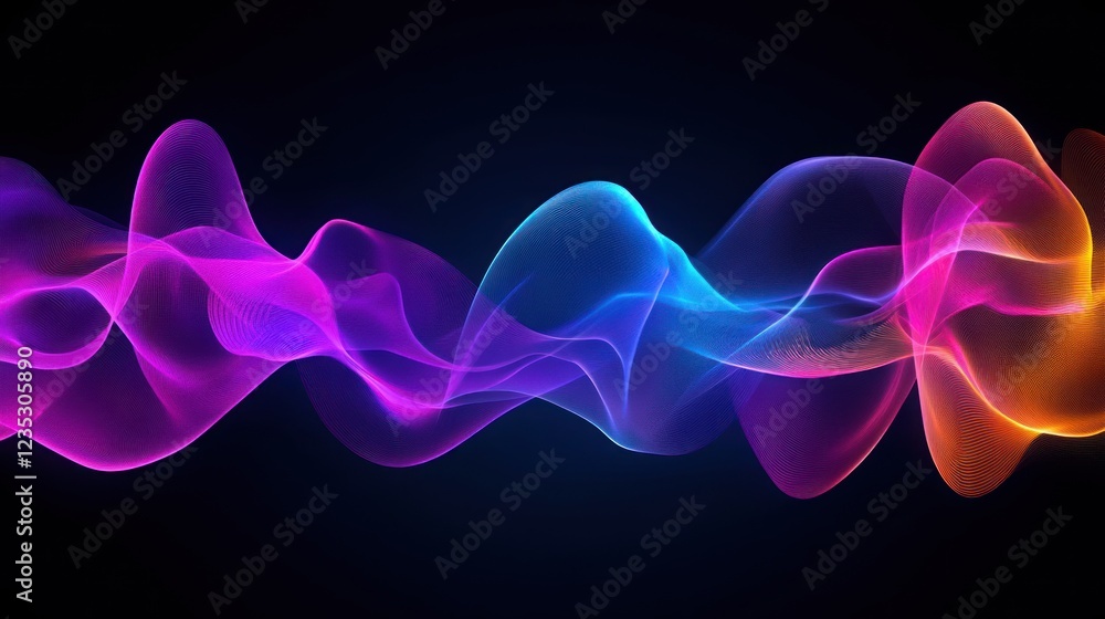 Poster Abstract Colorful Waves Flowing Dynamically Across Dark Background