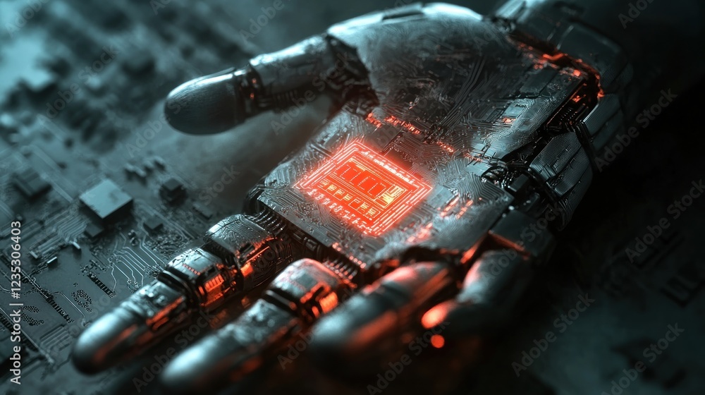 Poster robotic hand interacting with circuit board technology