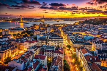 Obraz premium Lisbon Illuminated Avenues Panorama