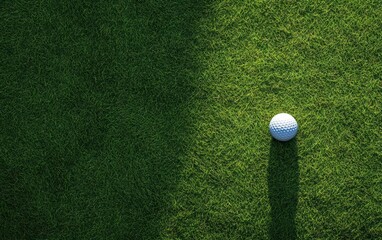 A lone golf ball rolls towards the green, a shadow stretching behind it, signifying a moment of anticipation.