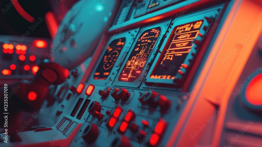 Poster Futuristic Spaceship Control Panel Interface Design