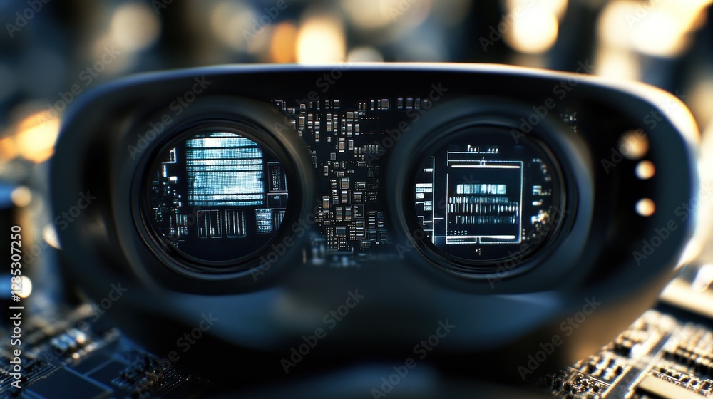 Poster virtual reality headset displays circuit board data