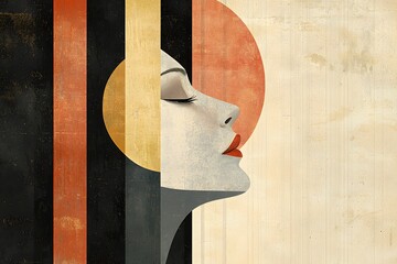 Abstract Art Deco Woman Profile Elegant Geometric Design Vintage Style Illustration