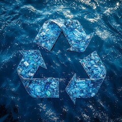 Refreshing Blue Water Recycling Icon on Subtle Light Blue: Ideal for Brands with Green Values,控えめな淡青色にある爽やかな青の水リサイクルアイコン・グリーン価値を持つブランドに最適.Generative AI