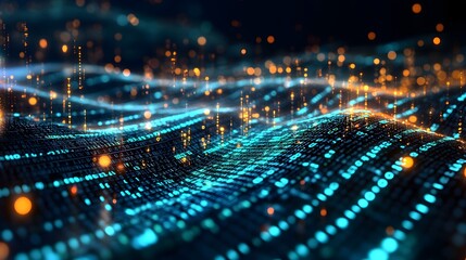 Futuristic Digital Data Flow With Glowing Cyber Network And AI Technology. Abstract Digital Connectivity With Cyber Security And AI Powered Information Stream. 