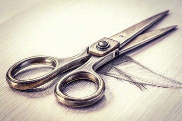 Long Stationery Scissors Hand-Drawn Sketch - School & Office Supplies