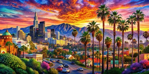 Los Angeles Cityscape Portrait Collage: Urban Dreams & Hollywood Glamour