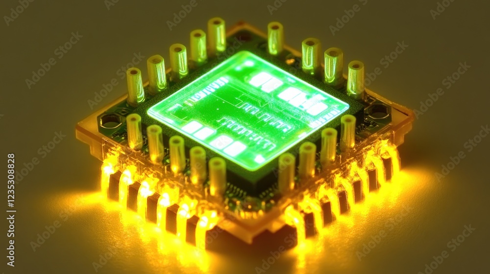 Poster Illuminated Microchip Displaying Green Data