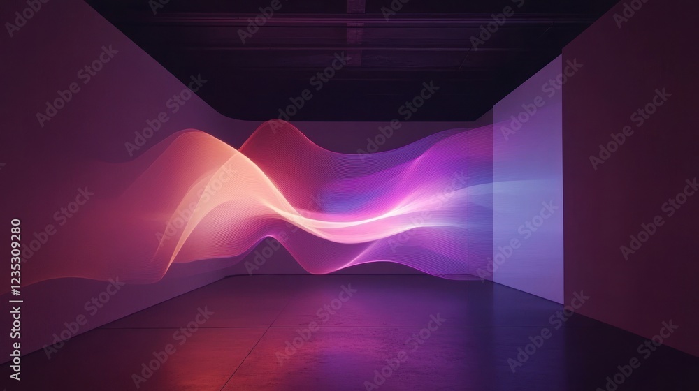 Poster abstract light installation wave forms in room