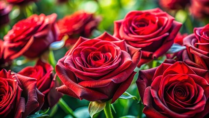 Obraz premium Lush Deep Red Roses Flower Background - Romantic Soft Lighting Stock Photo