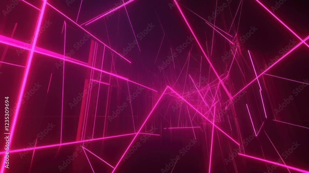 Poster abstract pink neon lines intersect in dark space
