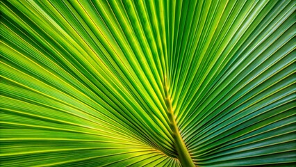 Lush Green Palm Leaf Texture: Close-up Detail of Tropical Foliage