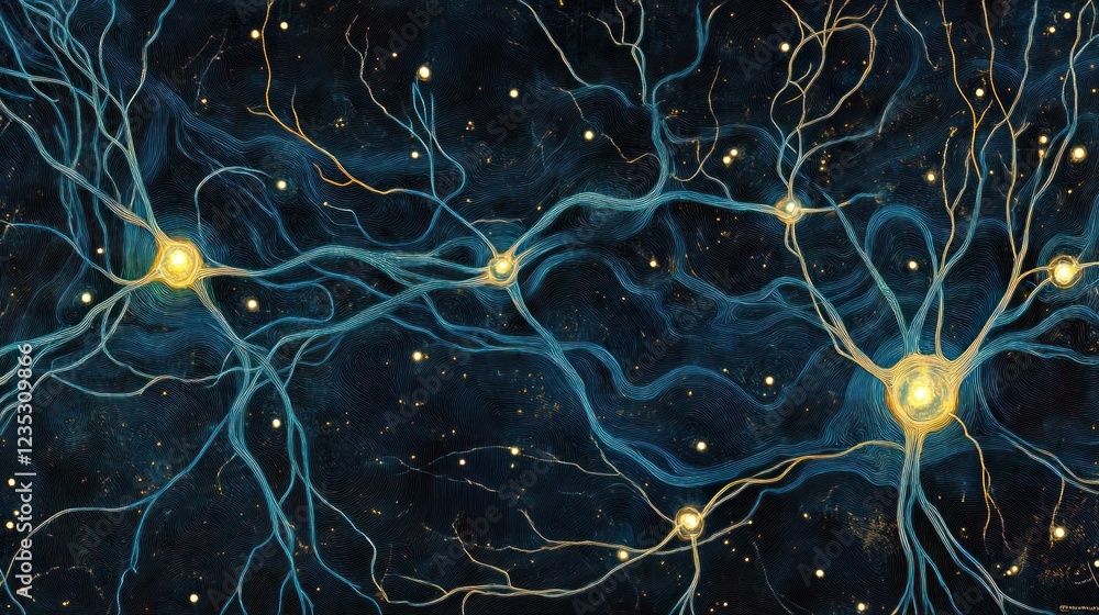 Poster abstract neural network cosmic landscape artistic visualization