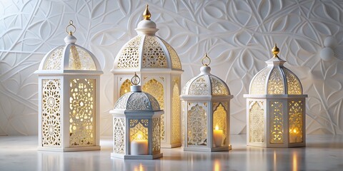 Luxurious Islamic Arabic Lantern Decor: White Geometric Pattern Background Stock Photo