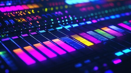 Neon Colored Audio Mixer Control Panel