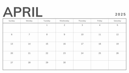 Monthly Planner April 2025, Minimalist Black and White Calendar, Monday Start Printable Calendar, Plain calendar, Dated Monthly Planner, Simple Monthly Organizer, Landscape Monthly Planner 