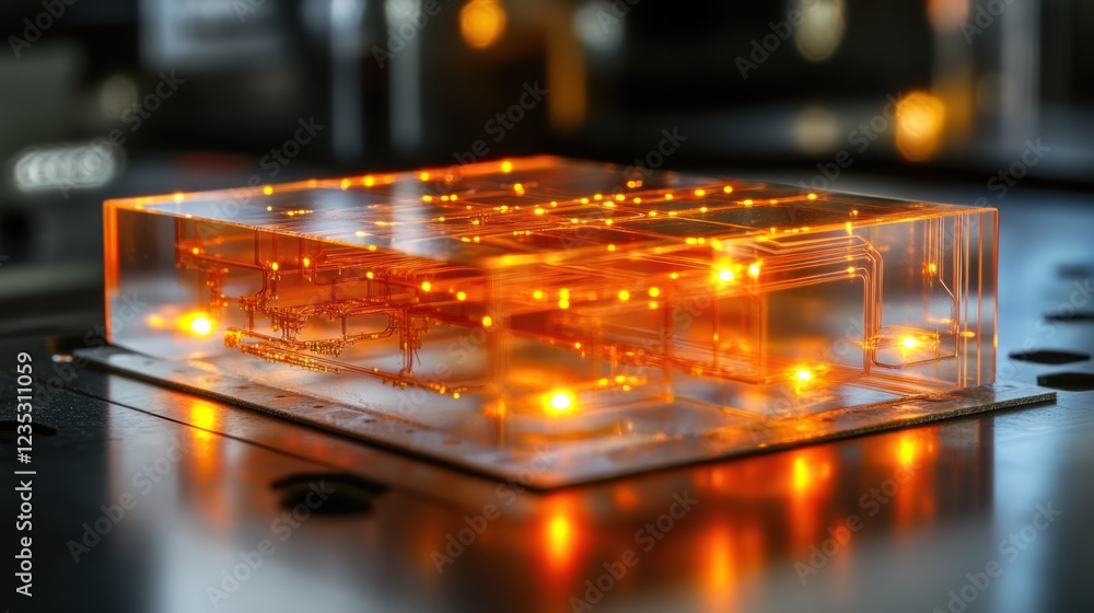 Poster Illuminated Transparent Block Showing Internal Circuitry