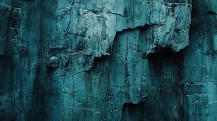 Obraz premium A close-up of a weathered stone texture, layered sedimentary formations with a rich cyan hue, fine details in the crevices