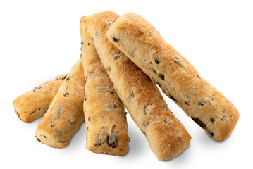 Bread loaves with olives isolated 