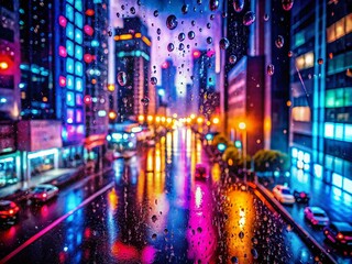 Obraz premium Macro Night Cityscape: Neon Lights & Skyscrapers - Detailed Urban Texture