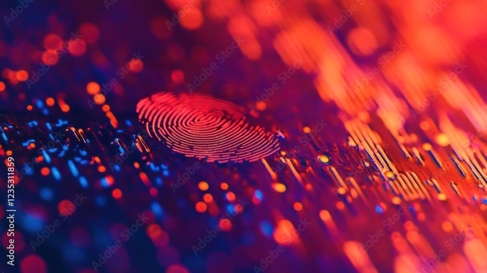 Poster fingerprint on a circuit board with vibrant lighting