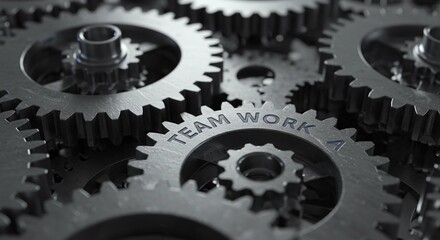 Interlocking Metal Gears Showing Teamwork Concept Close Up