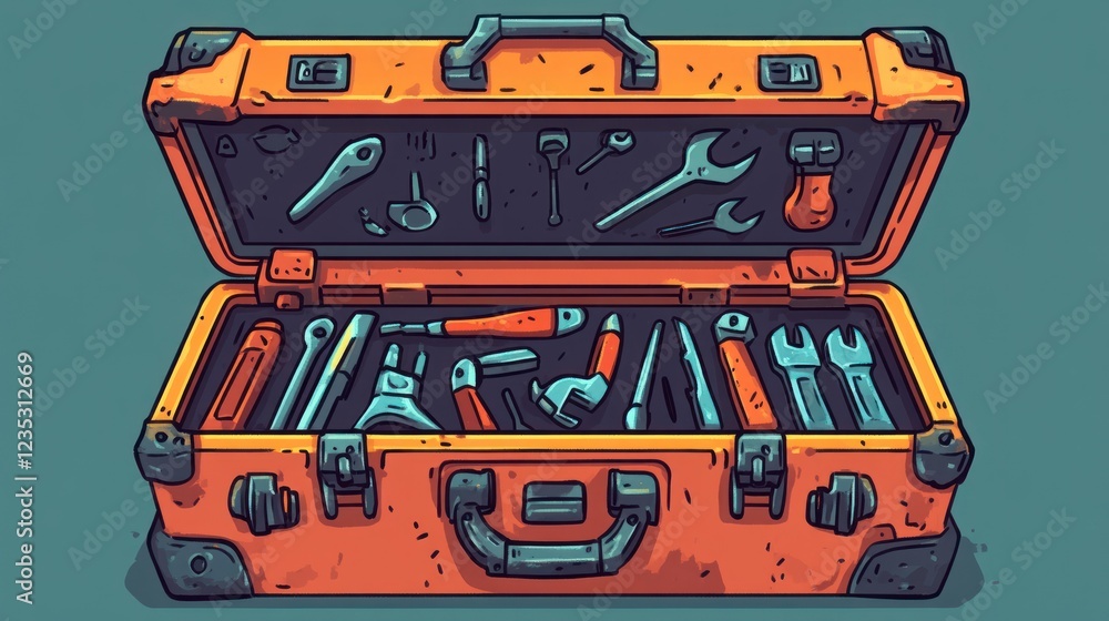 Aufkleber Orange Toolbox Filled With Various Hand Tools