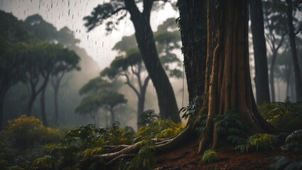 Fototapeta premium 4k raindrop with forest wallpaper